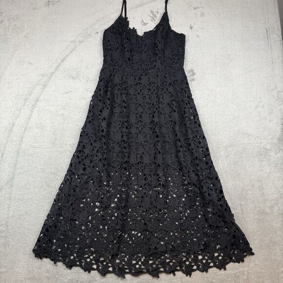 Astr The Label Dresses & Skirts - Black Crochet Lace Midi Dress with Spaghetti Straps